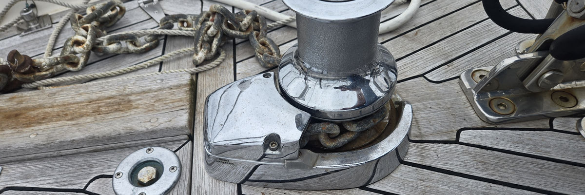 Anchor windlass on a teak deck